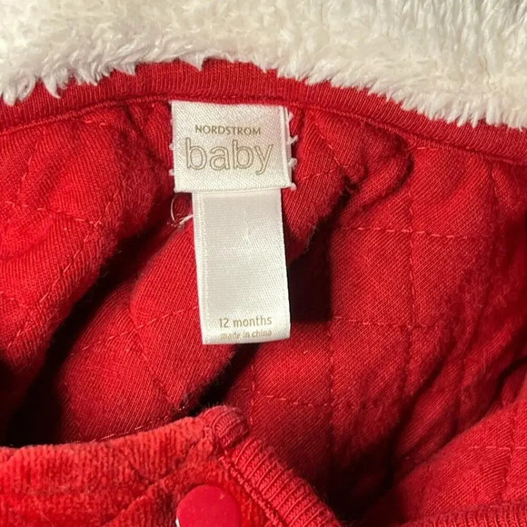 Nordstrom Baby‎ Quilted One Piece Bunting Velour Red Heart Bear Girl 12 Months - Picture 3 of 9